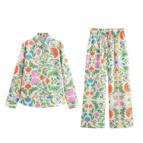 Damen weite Palazzohose mit Tunnelzugbund und floraler Stickoptik Drune