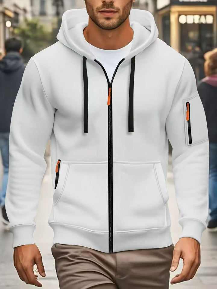 Herren nan funktionale Kapuzenjacke mit durchgehendem Reißverschluss, Ärmeltasche und elastischen Bündchen Drune