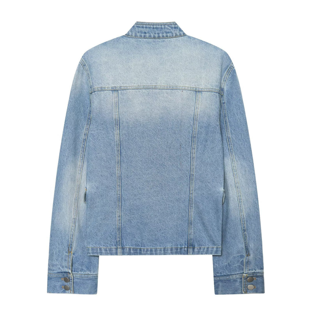 Damen Jeans-Kurzjacke im Utility-Stil mit Schulterklappen Drune