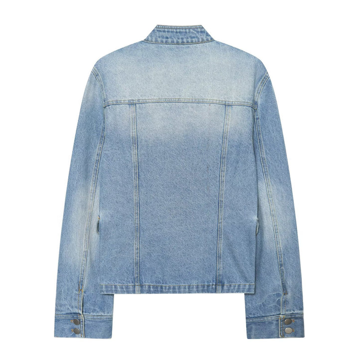 Damen Jeans-Kurzjacke im Utility-Stil mit Schulterklappen Drune