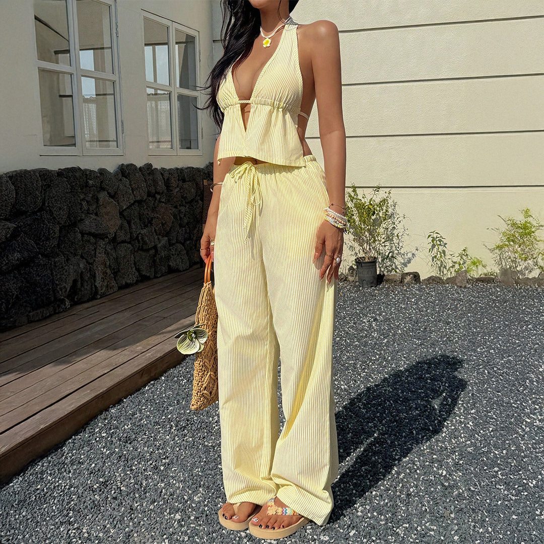 Damen Lässiges Strandoutfit mit Crop-Top und weitem Hose Drune