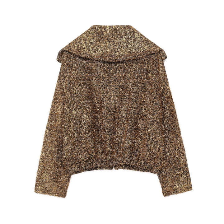 Damen Glitzernde Bouclé-Zipjacke mit weitem Kragen und cropped Boxy‑Schnitt Drune
