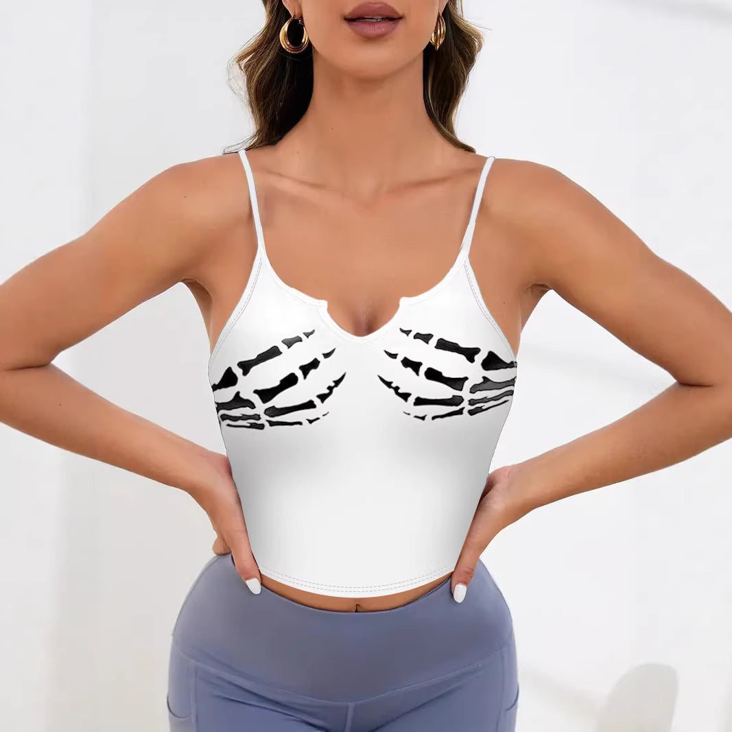 Damen Sportliches Crop-Top mit kreativem Skelett-Design Drune
