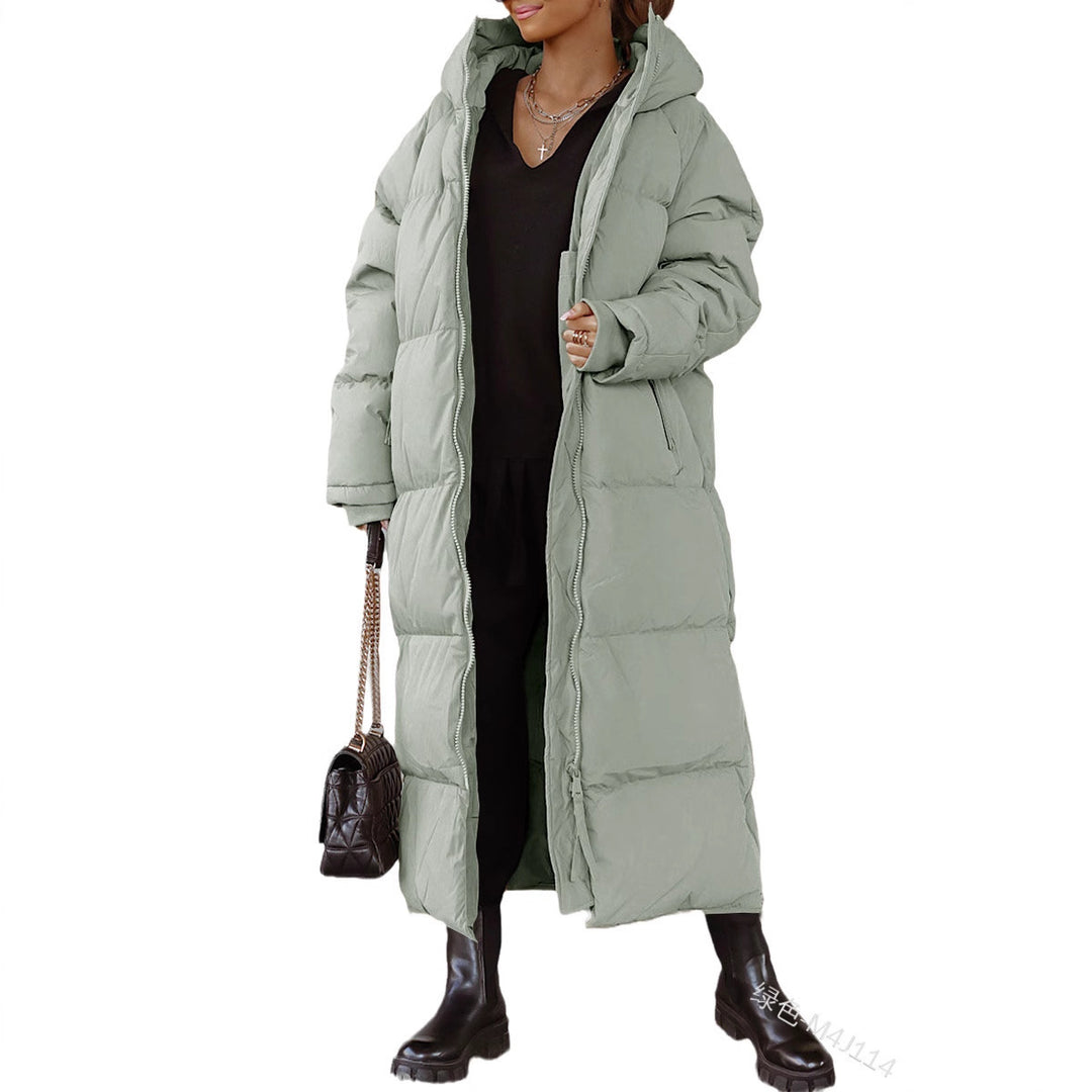 Damen gesteppte Langjacke mit Kapuze und praktischen Seitentaschen Drune