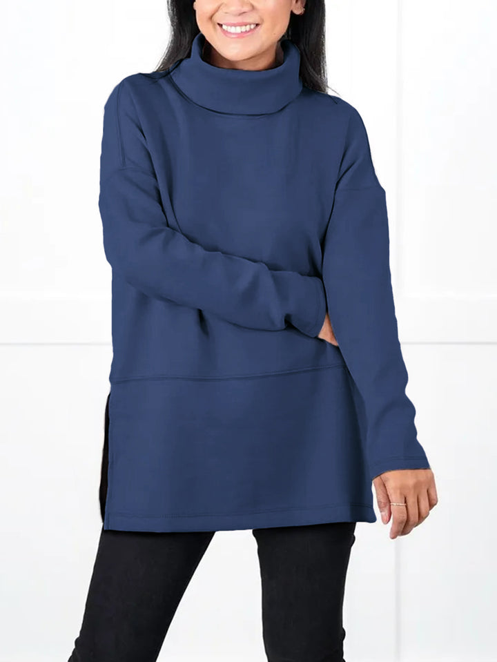 Damen Oversize Sweat-Tunika mit hohem Rollkragen, seitlichen Schlitzen und verlängertem Saum Drune
