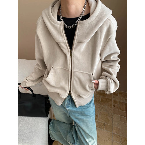 Damen lässige Kapuzenjacke mit weichem Fleece-Futter und praktischen Taschen Drune