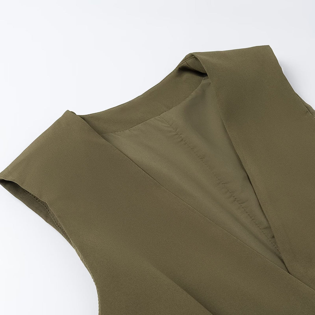 Damen Zweiteiliges tailliertes Weste‑und Hose Set mit Bindegürtel und weitem Bein Drune