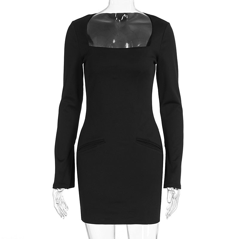 Damen Elegantes Kostümkleid mit Quadrat-Ausschnitt und langen Ärmeln Drune
