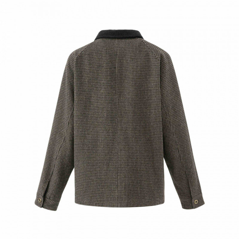 Herren Doppelreihige Wollmix-Fieldjacke im Hahnentritt mit Cordkragen und Pattentaschen Drune
