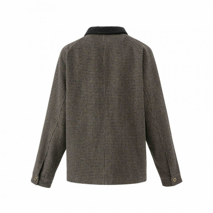 Herren Doppelreihige Wollmix-Fieldjacke im Hahnentritt mit Cordkragen und Pattentaschen Drune