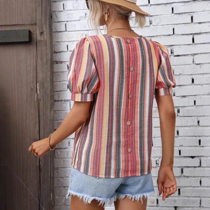 Damen lässiges Kurzarm-Blusenshirt mit Streifenmuster Drune