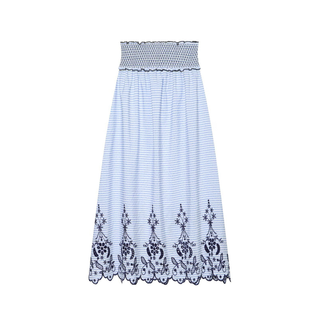 Damen Ärmelloses Maxikleid mit Smokoberteil und floraler Stickerei am Saum Drune