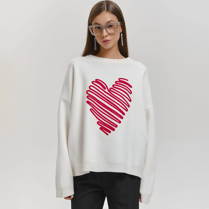 Damen Oversized Pullover mit Herzmuster Drune