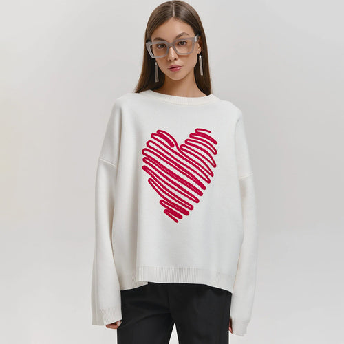 Damen Oversized Pullover mit Herzmuster Drune