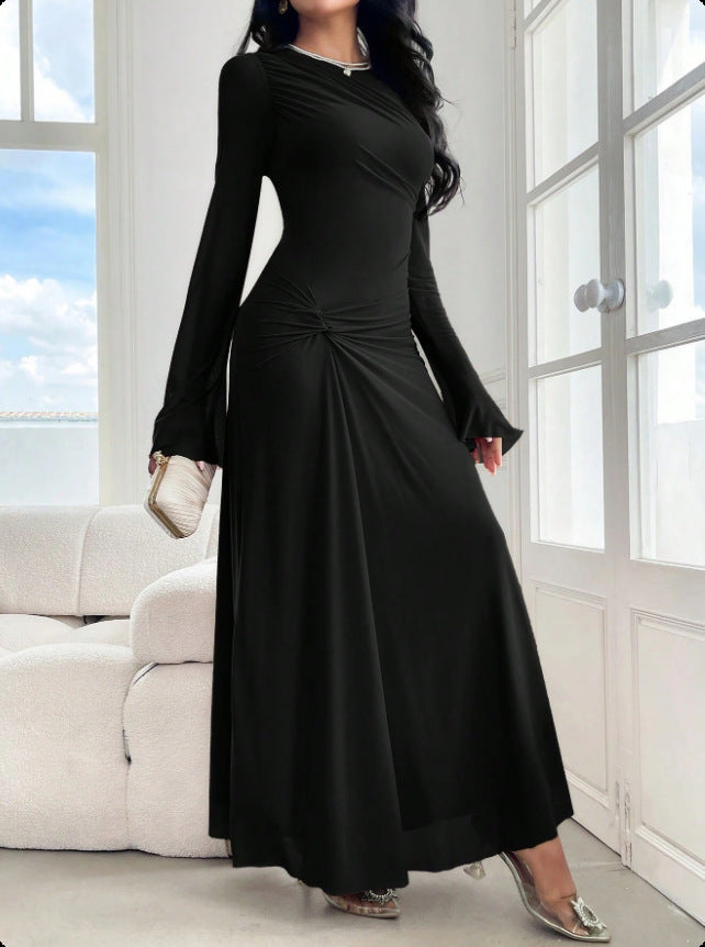Damen Maxikleid mit geraffter Taillenpartie und Glockenärmeln Drune
