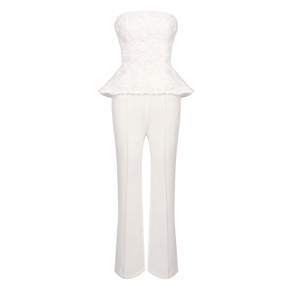 Damen Elegantes Peplum-Top mit ausgestellter Hose Drune