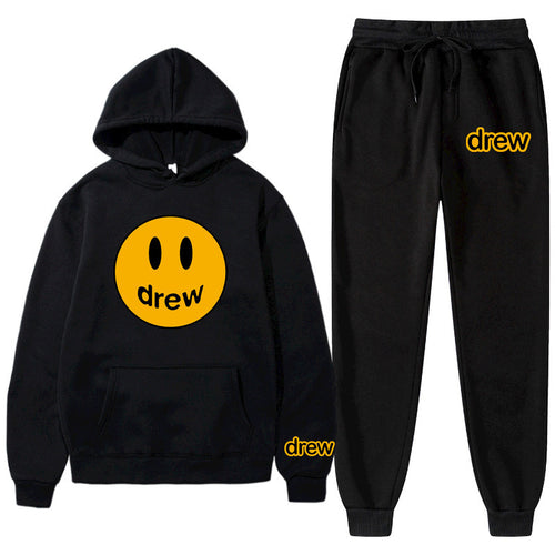 Unisex nan zweiteiliges Lounge-Set aus French-Terry mit Smiley-Print Kapuzenpullover und tapered Jogginghose Drune