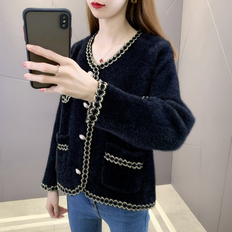 Damen Elegante und luxuriöse Strickjacke mit Perlenverzierungen Drune