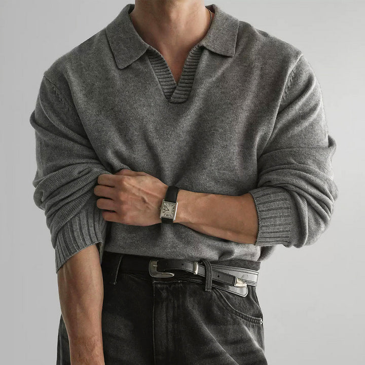 Herren Klassischer Grobstrickpullover mit Polokragen Drune