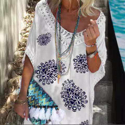 Damen Strandkleid mit Häkelbesatz Drune