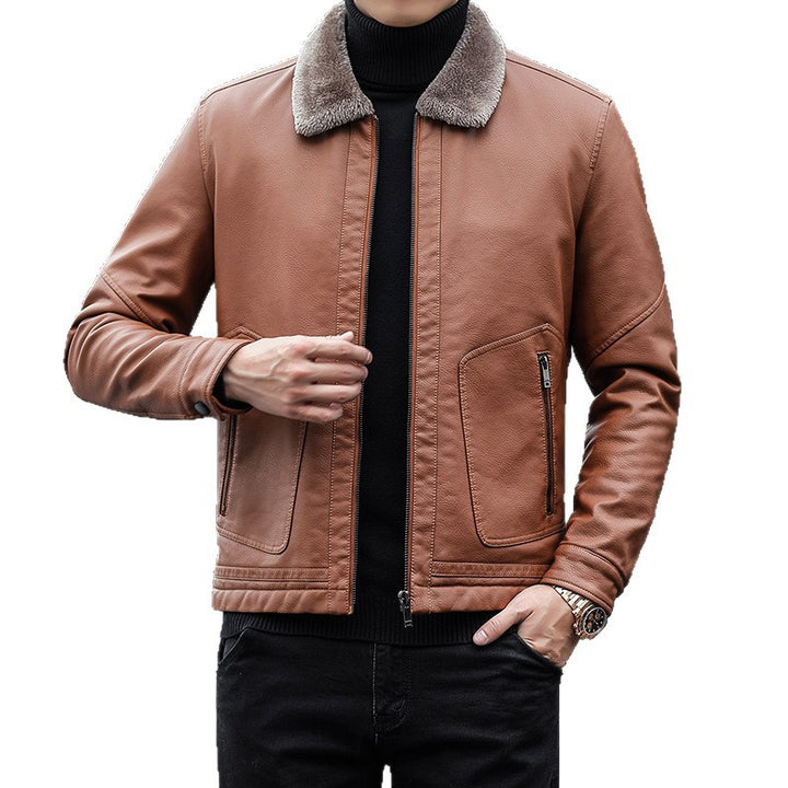 Herren Moderner Kunstlederblouson mit Teddykragen Drune