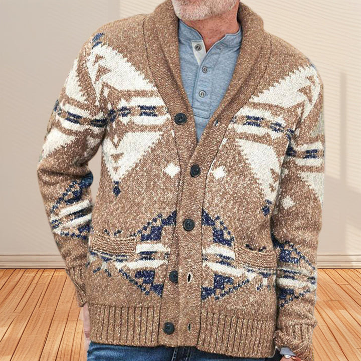 Herren Strickjacke mit kunstvollem Muster und praktischen Taschen Drune