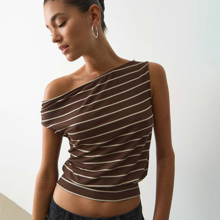 Damen asymmetrisches Langarmshirt mit modischem Streifenmuster und eleganten Cut-Out-Details Drune
