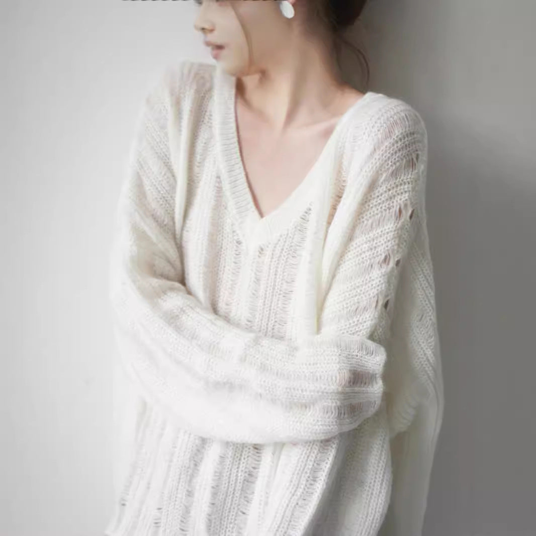 Damen Grobstrickpullover mit lässigem V-Ausschnitt und modischer Struktur Drune