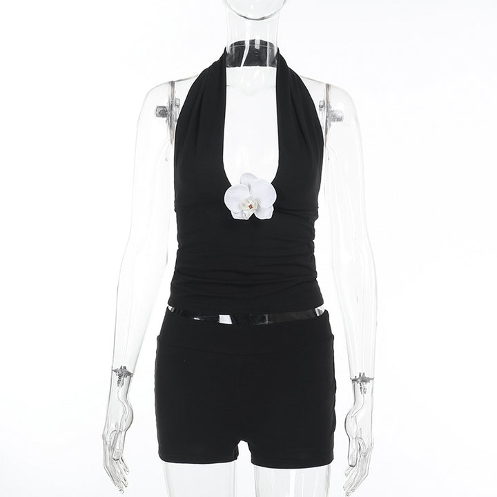 Damen stylischer Halter-Badeanzug mit raffiniertem V-Ausschnitt Drune