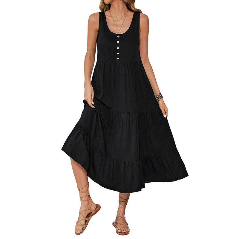 Damen Maxikleid mit Volant und Knopfdetails Drune