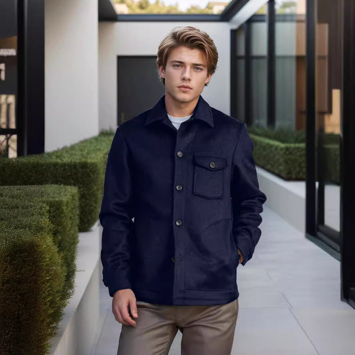 Herren modische Wolljacke mit Brusttasche und Knopfdetails Drune