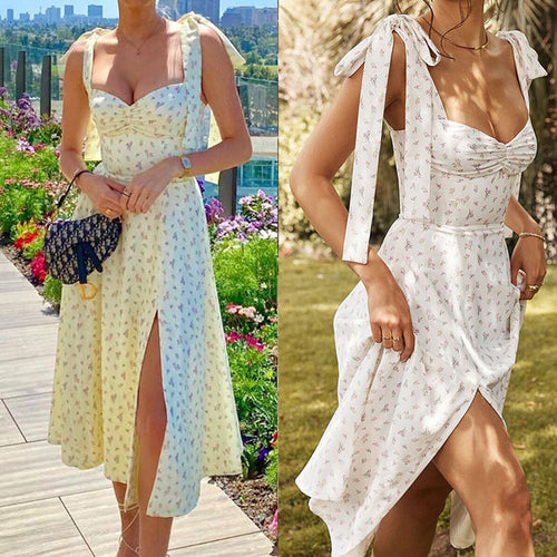 Damen Fließendes Maxikleid mit elegantem Herz-Ausschnitt und seitlichem Schlitz Drune