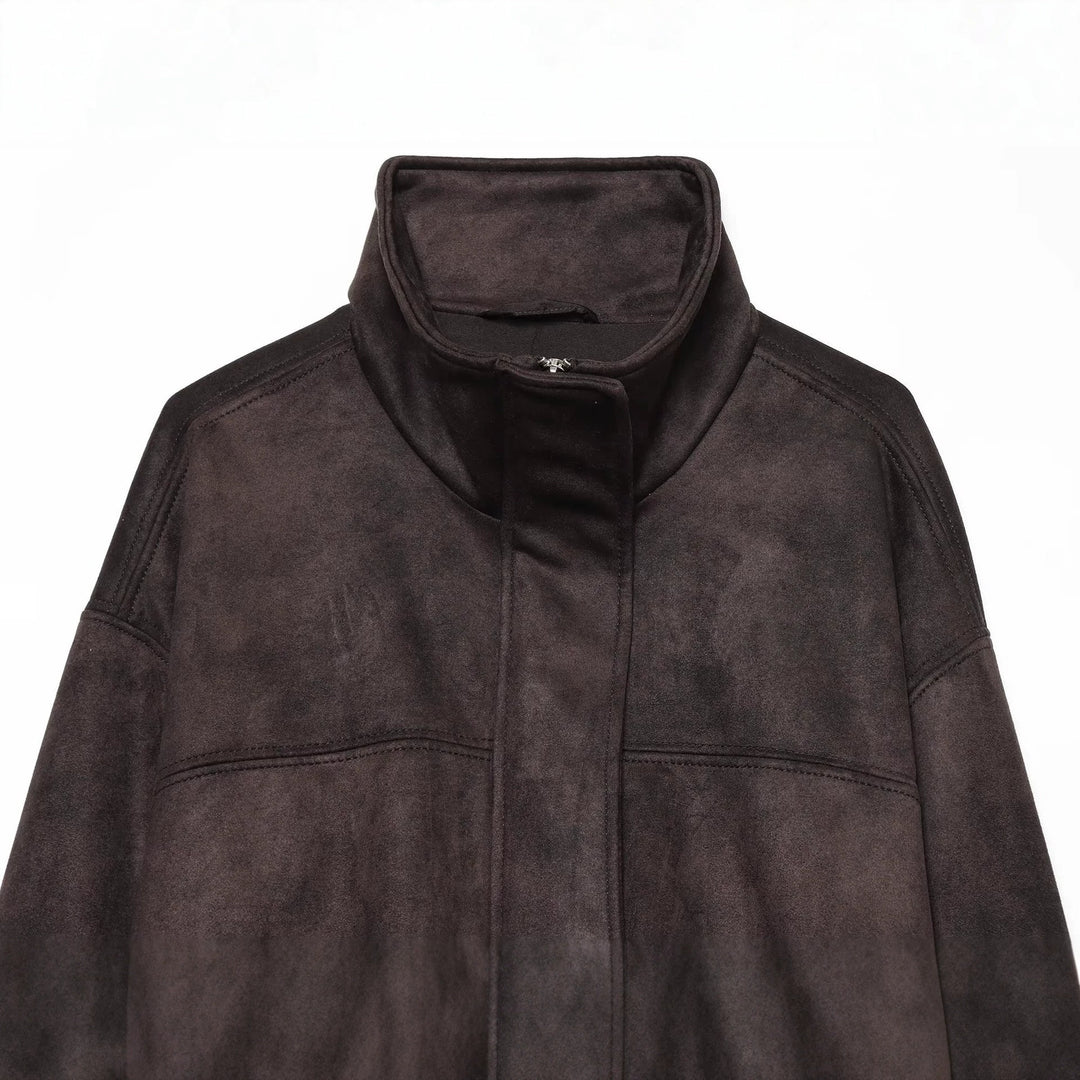 Damen Kurzblouson aus Velours‑Optik mit hohem Funnelkragen und elastischem Saum Drune