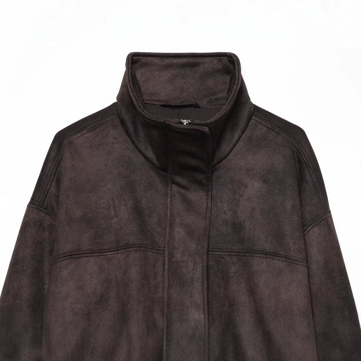 Damen Kurzblouson aus Velours‑Optik mit hohem Funnelkragen und elastischem Saum Drune