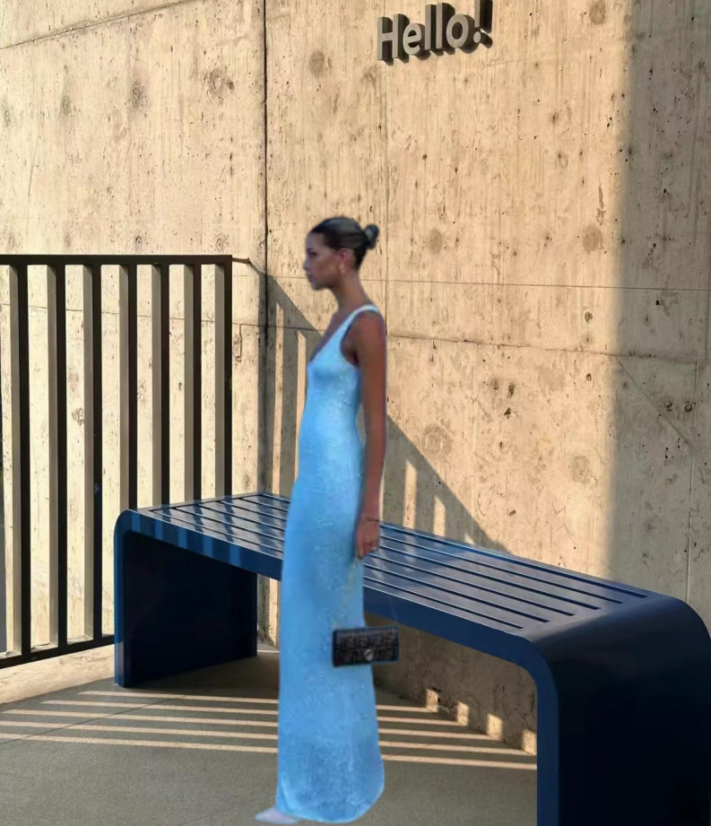 Damen nan Säulenmaxikleid mit schlankem körpernahem Schnitt und schmalen Trägern Drune