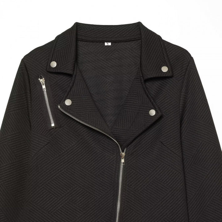 Damen Strukturierter Bikerblazer mit asymmetrischem Reißverschluss und silbernen Details Drune