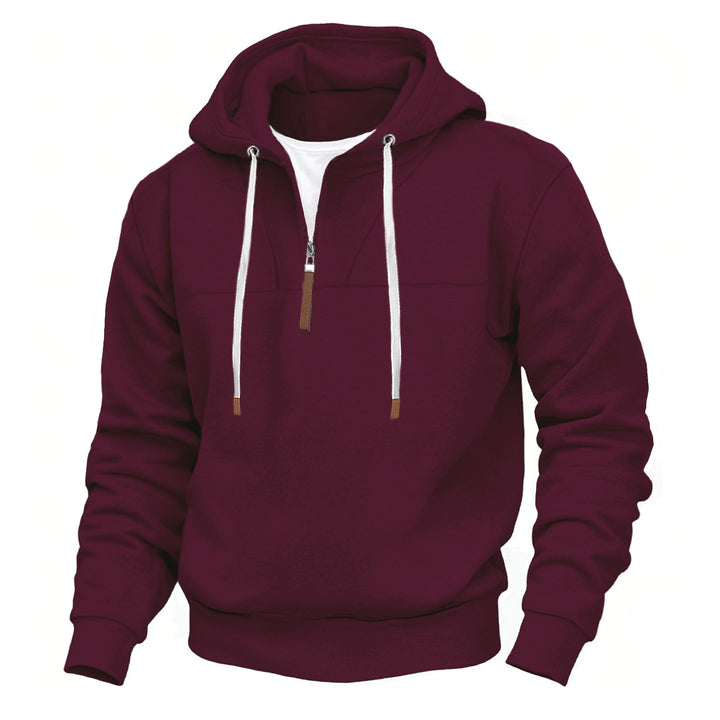 Herren nan Kapuzenpullover mit halbem Reißverschluss, weichem Innenfutter und Leder-Details Drune