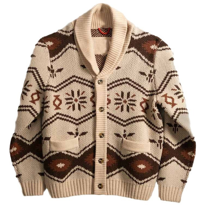Herren Gemusterte Strickjacke im Nordic-Look mit Schalkragen und aufgesetzten Taschen Drune
