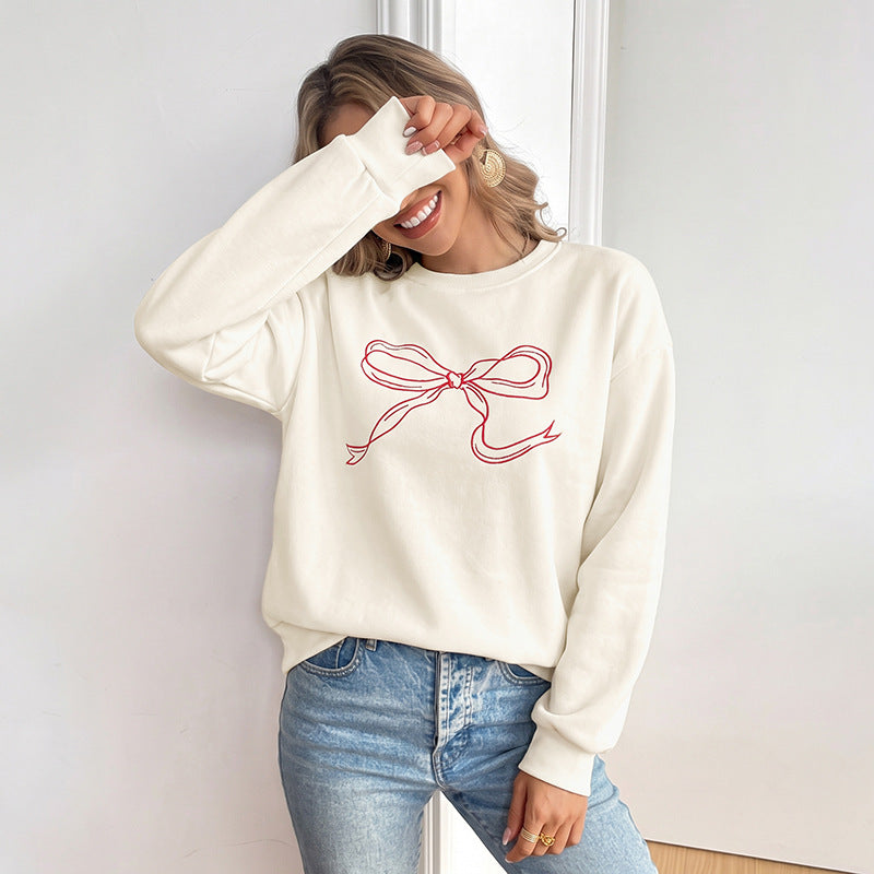 Damen Oversize-Sweatshirt mit gesticktem Schleifen-Motiv und Rundhalsausschnitt Drune