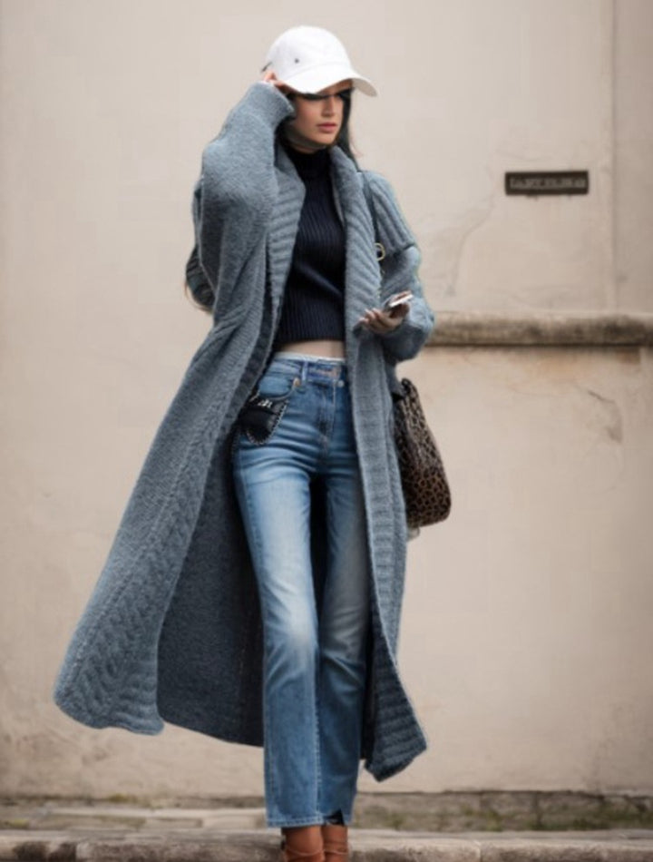 Damen Oversized Strickmantel mit strukturiertem Design und voluminösen Ärmeln Drune