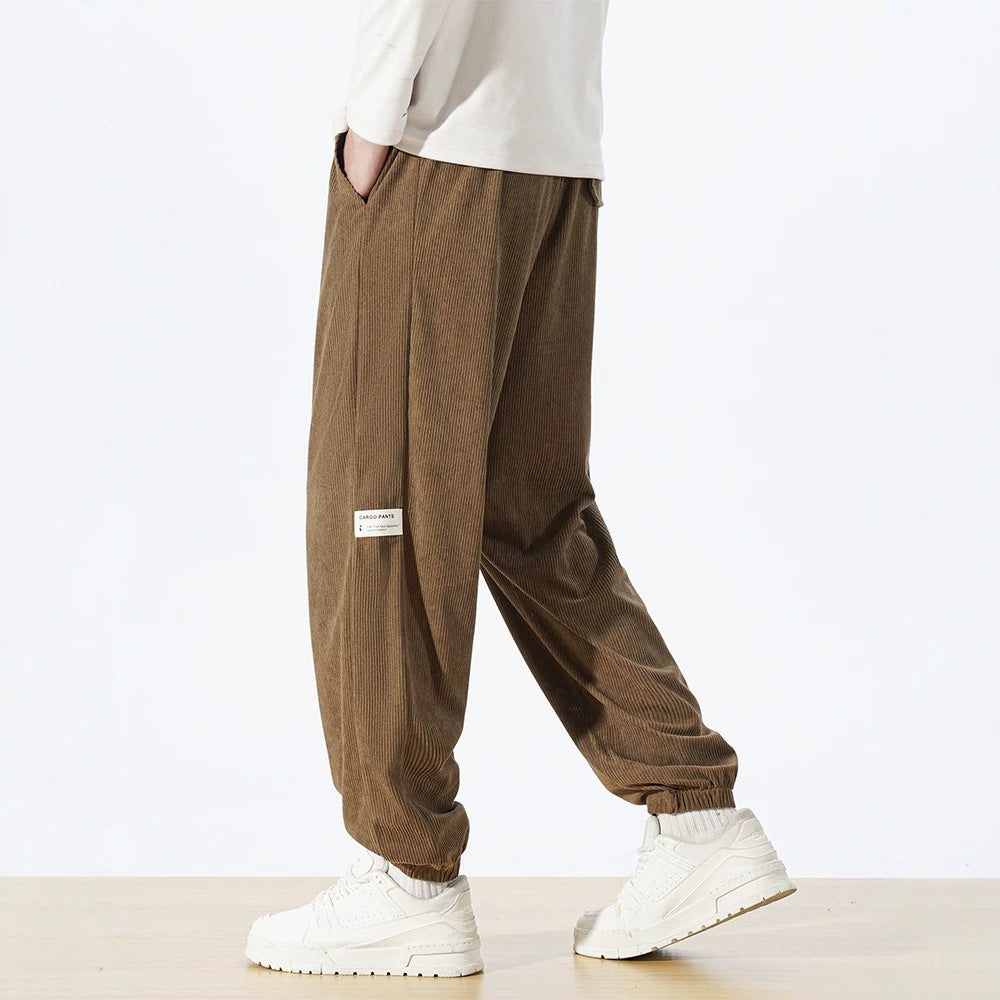 Herren Relaxed-Fit Cord-Jogginghose mit Tunnelzug, elastischen Knöchelbündchen & Cargo-Detail Drune