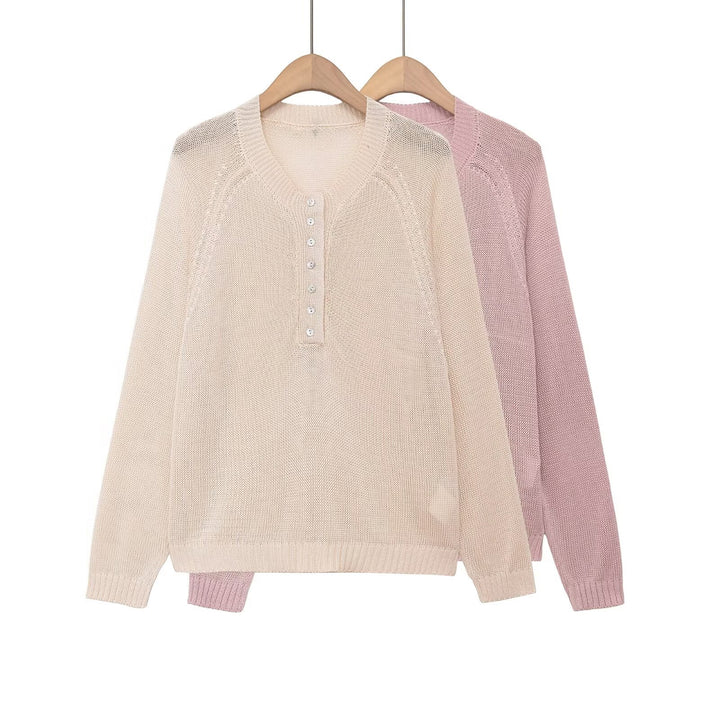 Damen nan Feinstrick-Henley-Pullover mit Knopfleiste und Raglanärmeln Drune