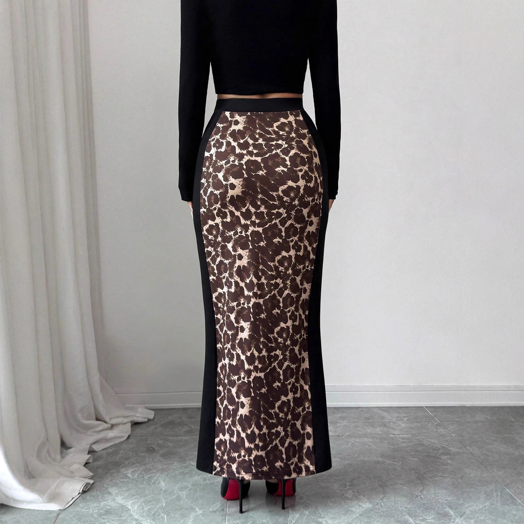 Damen nan taillierter Bleistiftmidirock mit Animal-Print-Mittelbahn und seitlichem Oberschenkel-Schlitz Drune