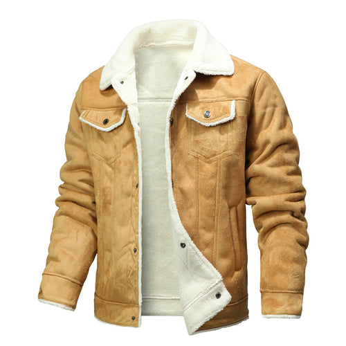 Herren Truckerjacke aus Velours-Kunstleder mit Teddy-Innenfutter Drune