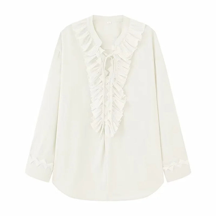Damen nan Rüschenbluse mit Neck-Tie, plissierten Volants vorn und legerer Longline-Silhouette Drune