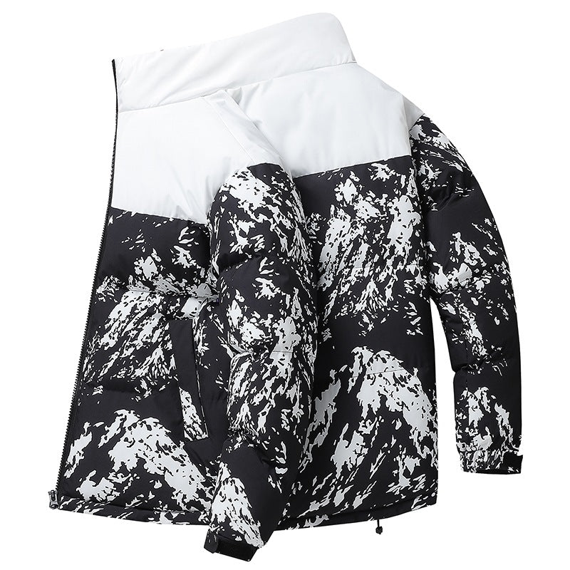 Herren Wattierte Steppjacke mit Camouflage‑Print, hohem Stehkragen & verstellbarem Saum Drune