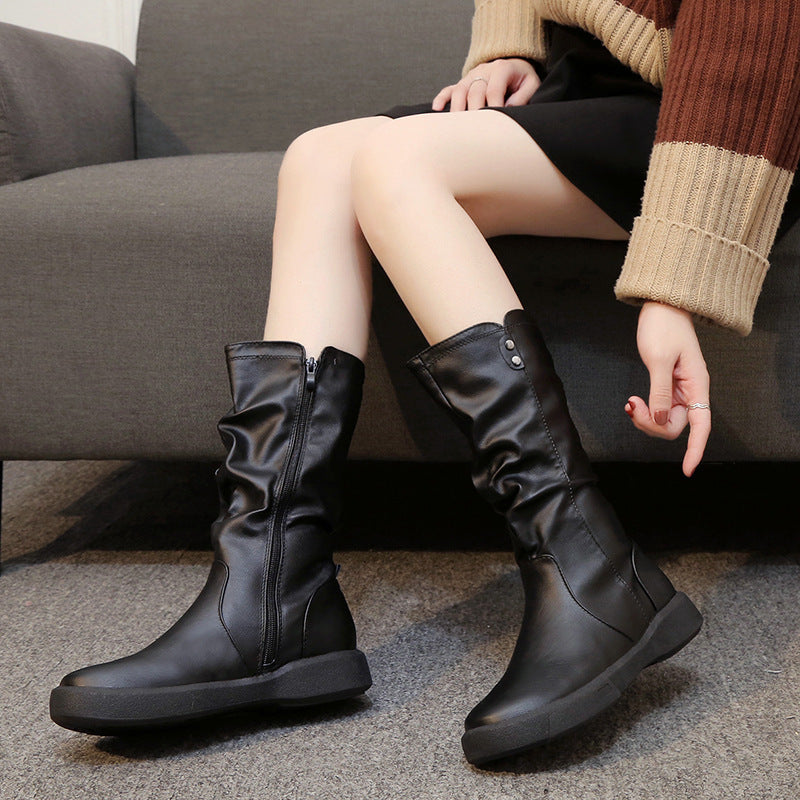 Damen nan komfortabler Slouch-Stiefel mit wadenhohem Schaft weichem Kunstleder und leichter Plateau-Laufsohle Drune