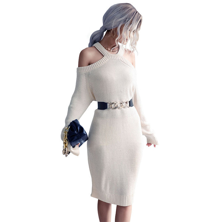 Damen Figurnahes Strick-Midikleid mit Neckholder-Trägern, Cut-Out-Schultern und Rippenabschluss Drune