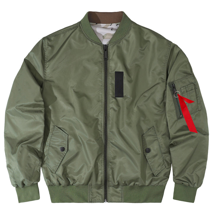 Herren  fluginspiriertes Bomberjacke mit gerippten Bündchen Saum Camouflage-Futter und Ärmel-Utility-Tasche Drune