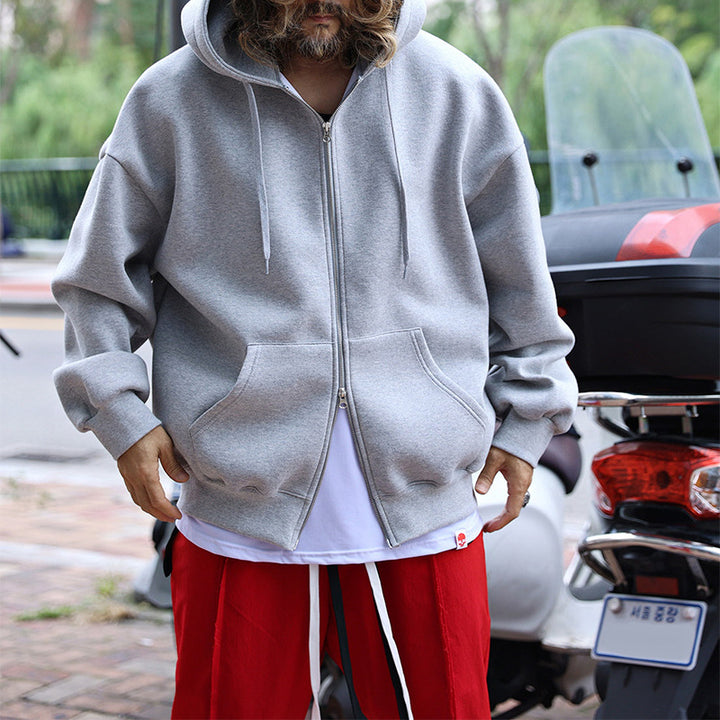 Herren Oversized Kapuzen-Zipjacke aus schwerem Fleece mit Kängurutaschen Drune